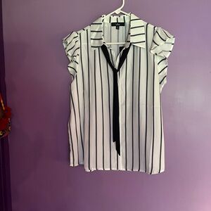 Lulu's Black and White Button Down Shirt with Notched Collar